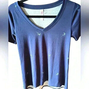 Lularoe XXS blue V neck Christy T. Deer pattern. NWT. Fun shirt fit the huntress